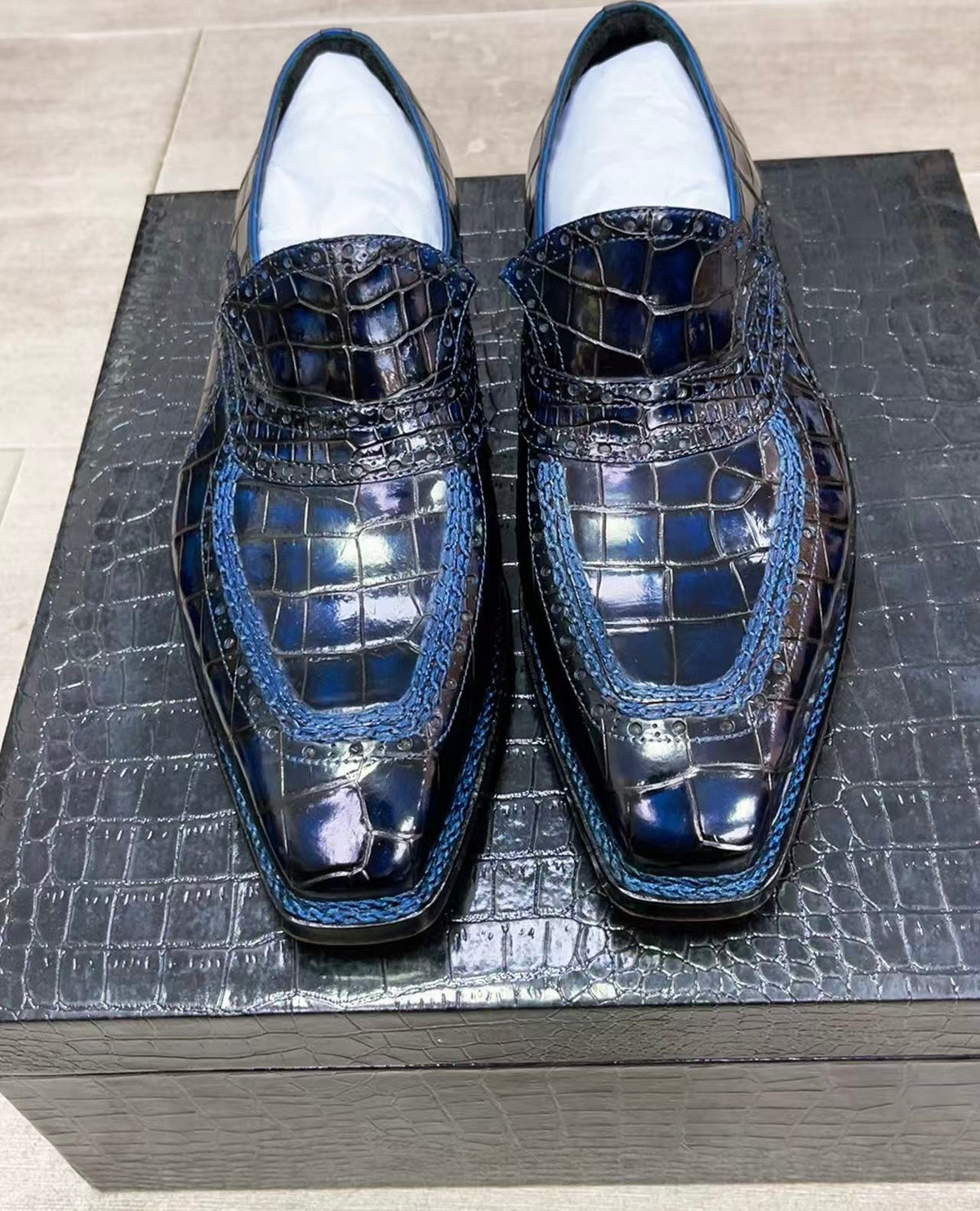 Crocodile Shoes, Crocodile Leather Norwegian Sewn Dress Loafer Shoes