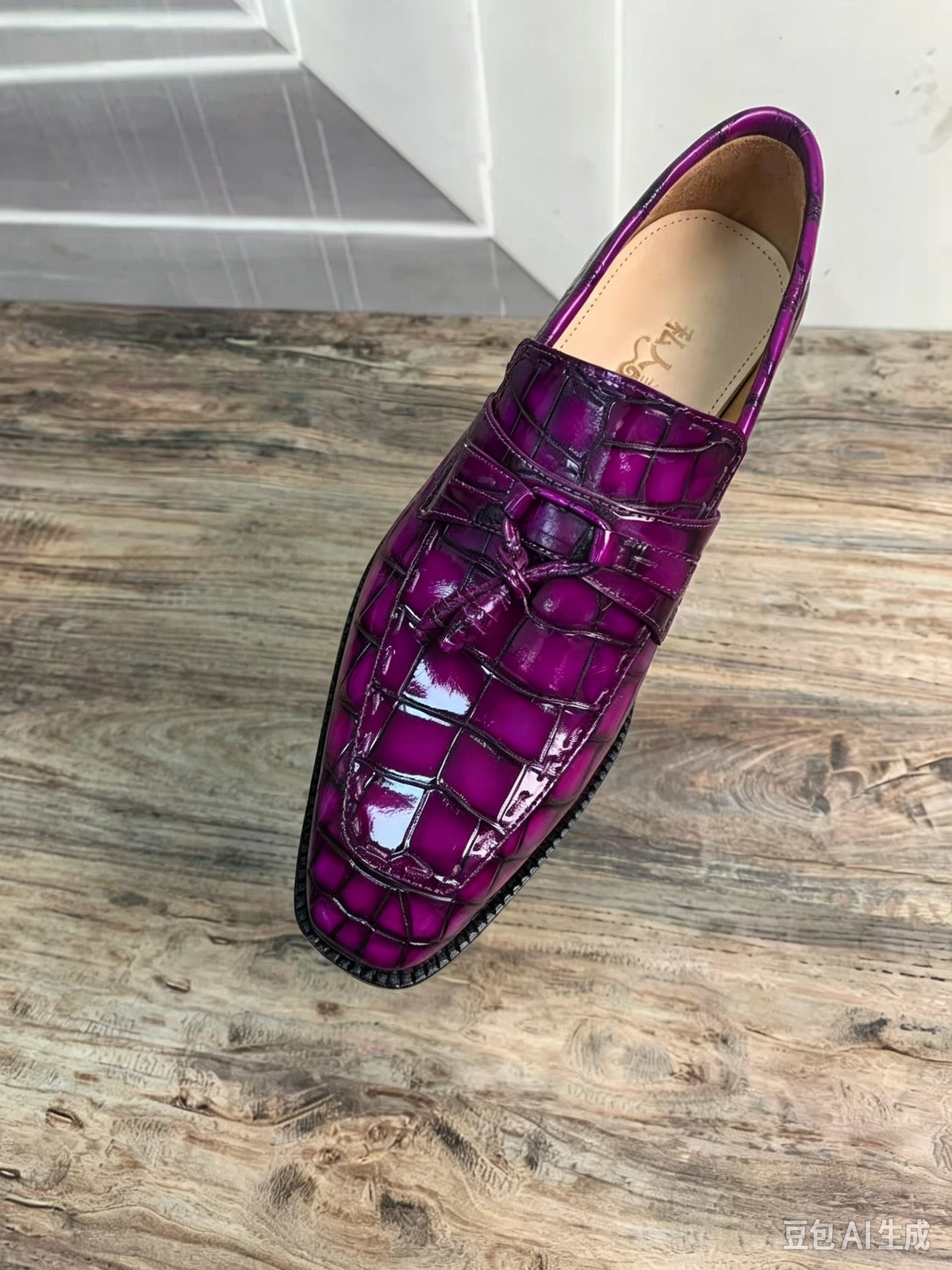Giày tây buộc dây da cá sấu đặt trước màu tím mauve cổ điển