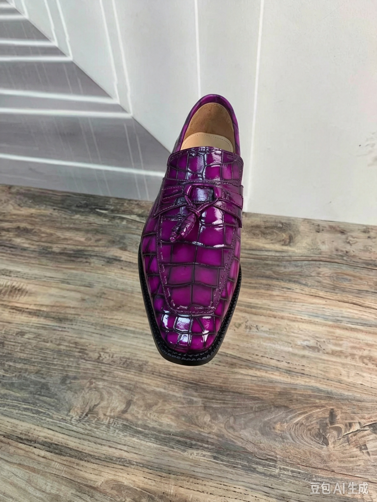 Giày tây buộc dây da cá sấu đặt trước màu tím mauve cổ điển