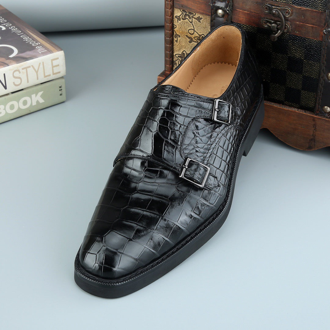 Crocodile Shoes Men's Crocodile Leather Brogue Lace-Up Shoes Black