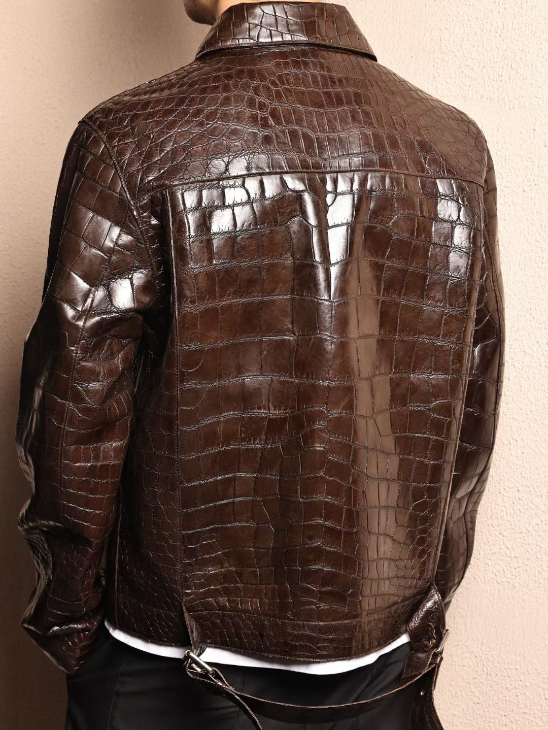 Crocodile Jacket , Men's Crocodile Skin Leather Jacket Brown