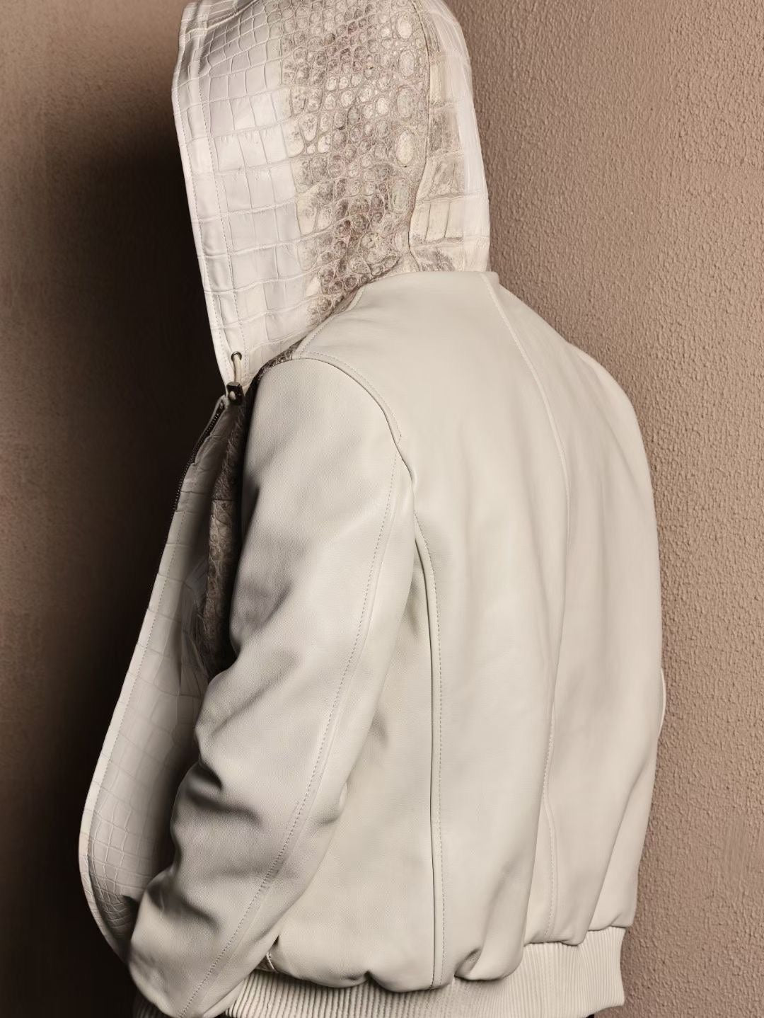 Men's Premium Himalayan Crocodile Skin Leather Hoodie Jacket , Genuine Lambskin Leather Hoodie Himalayan