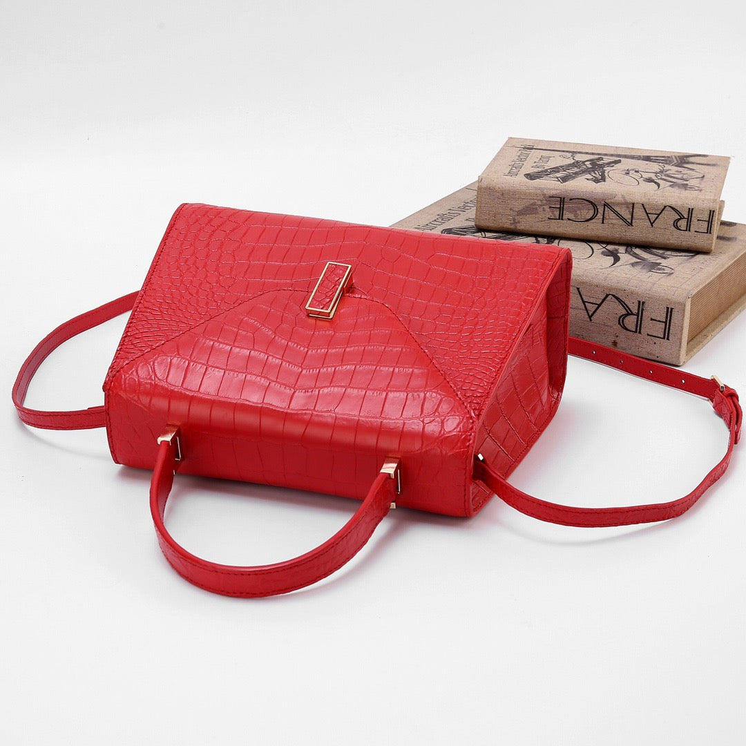 Preorder Genuine Crocodile Skin Leather Top Handle Bags Red