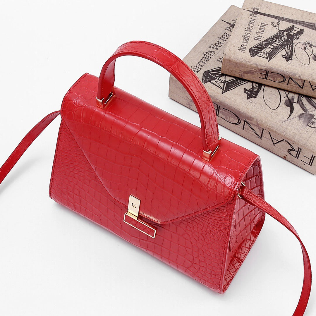 Preorder Genuine Crocodile Skin Leather Top Handle Bags Red