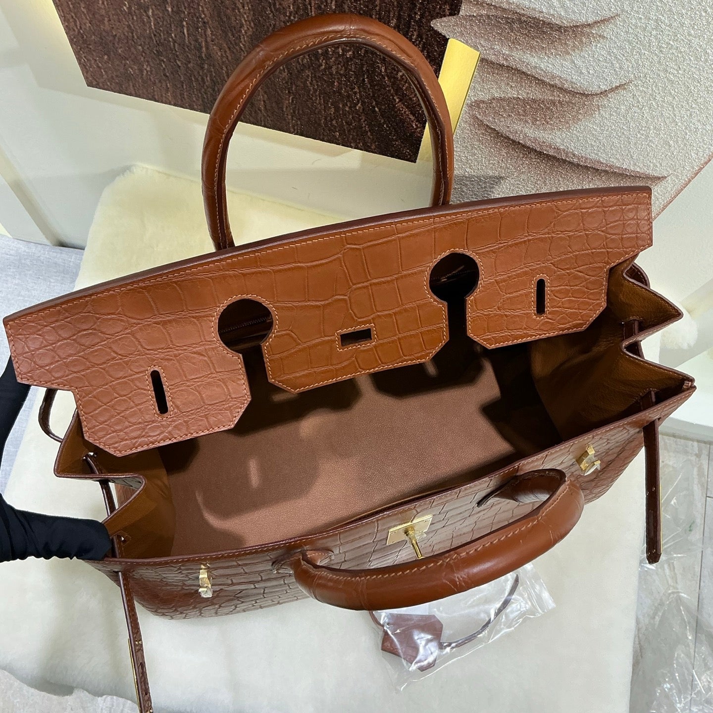 Preorder Genuine Matt Crocodile Skin Leather 40cm Business Top Handle Handbags Office Bags Dark Grey