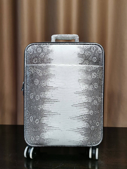 Valigia trolley/roll-aboard in pelle effetto lucertola, borsa da viaggio/weekend, trolley con ruote universali 18-Inch