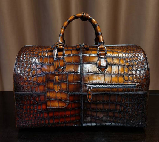 Unisex  Vintage Multi Color Crocodile Leather Travel Duffel Bag