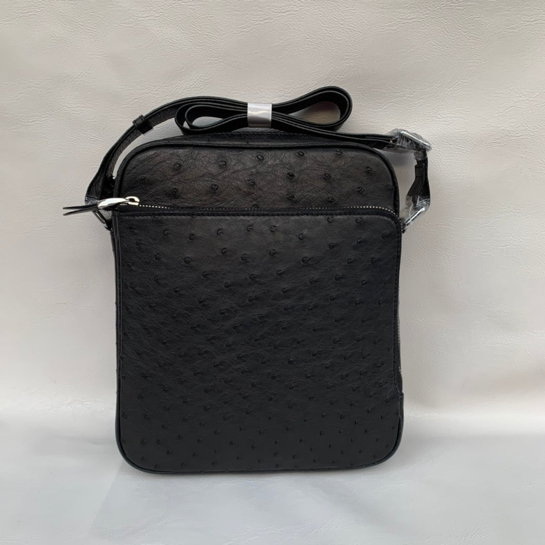 Men's Ostrich Skin Leather Cross Body Messenger Bag Large Volumn