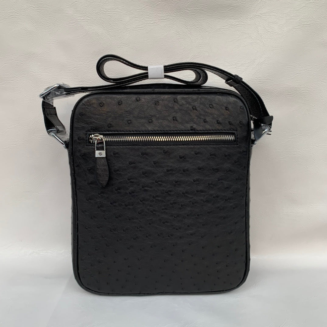 Men's Ostrich Skin Leather Cross Body Messenger Bag Large Volumn