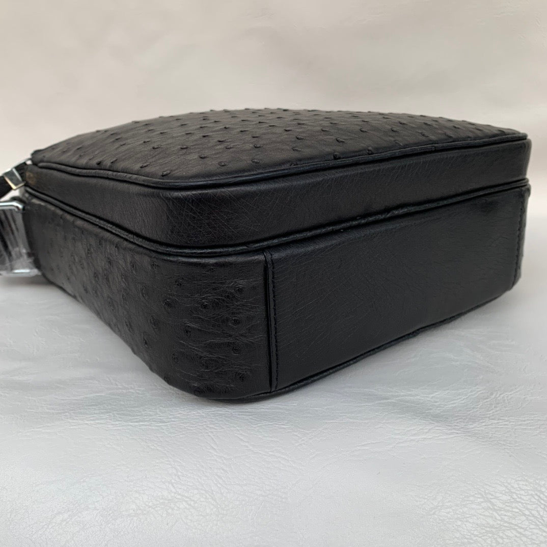 Men's Ostrich Skin Leather Cross Body Messenger Bag Large Volumn