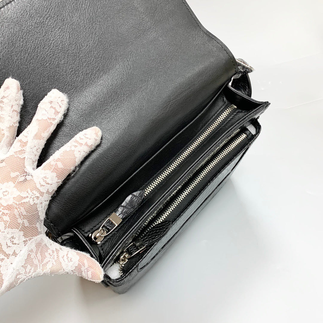 Genuine Crocodile Skin Leather Messenger Cross Body Bag Black