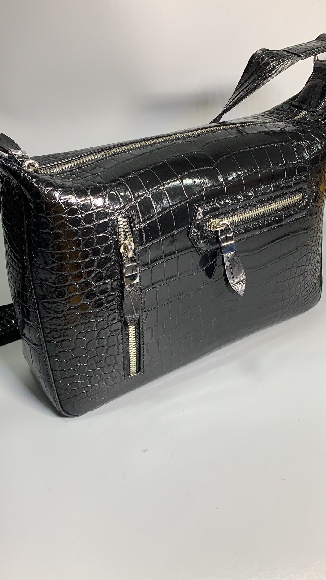 Genuine Crocodile Skin Leather Messenger Cross Body Bag Black