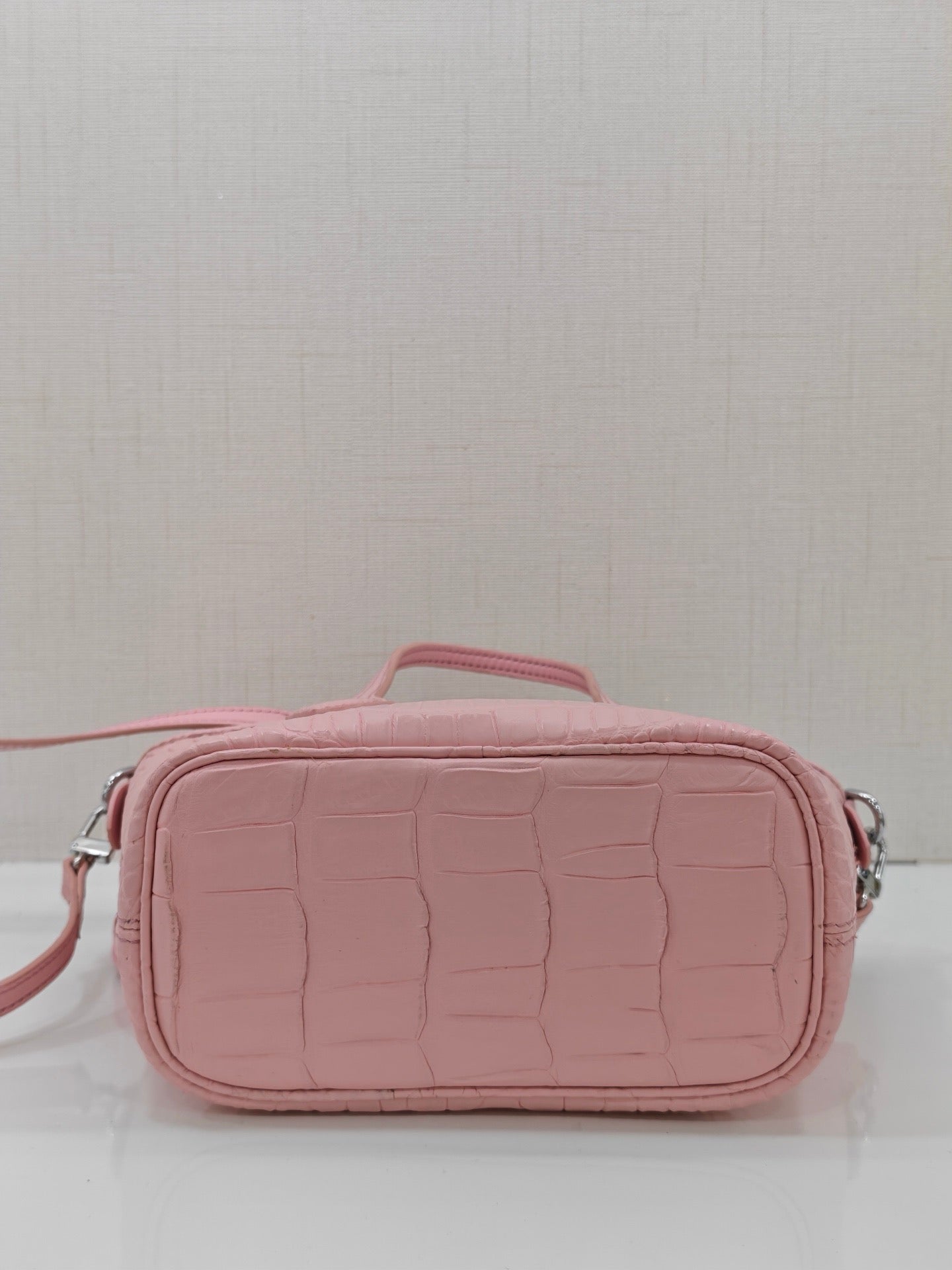 Women's Crocodile Leather Top Handle Bag With Small Round Pouch