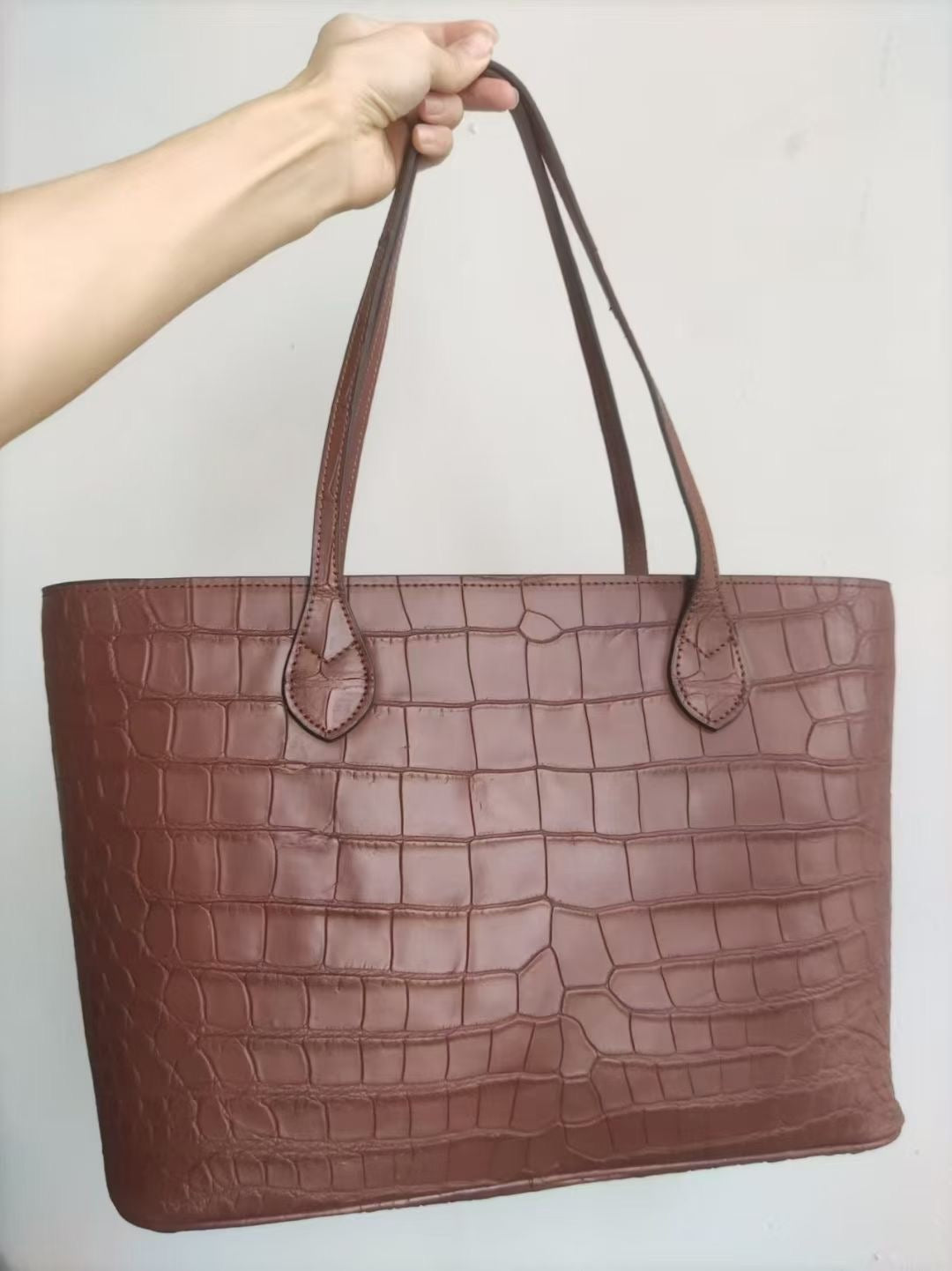 Womens Genuine Crocodile Skin Leather Large Shopper Tote Bag