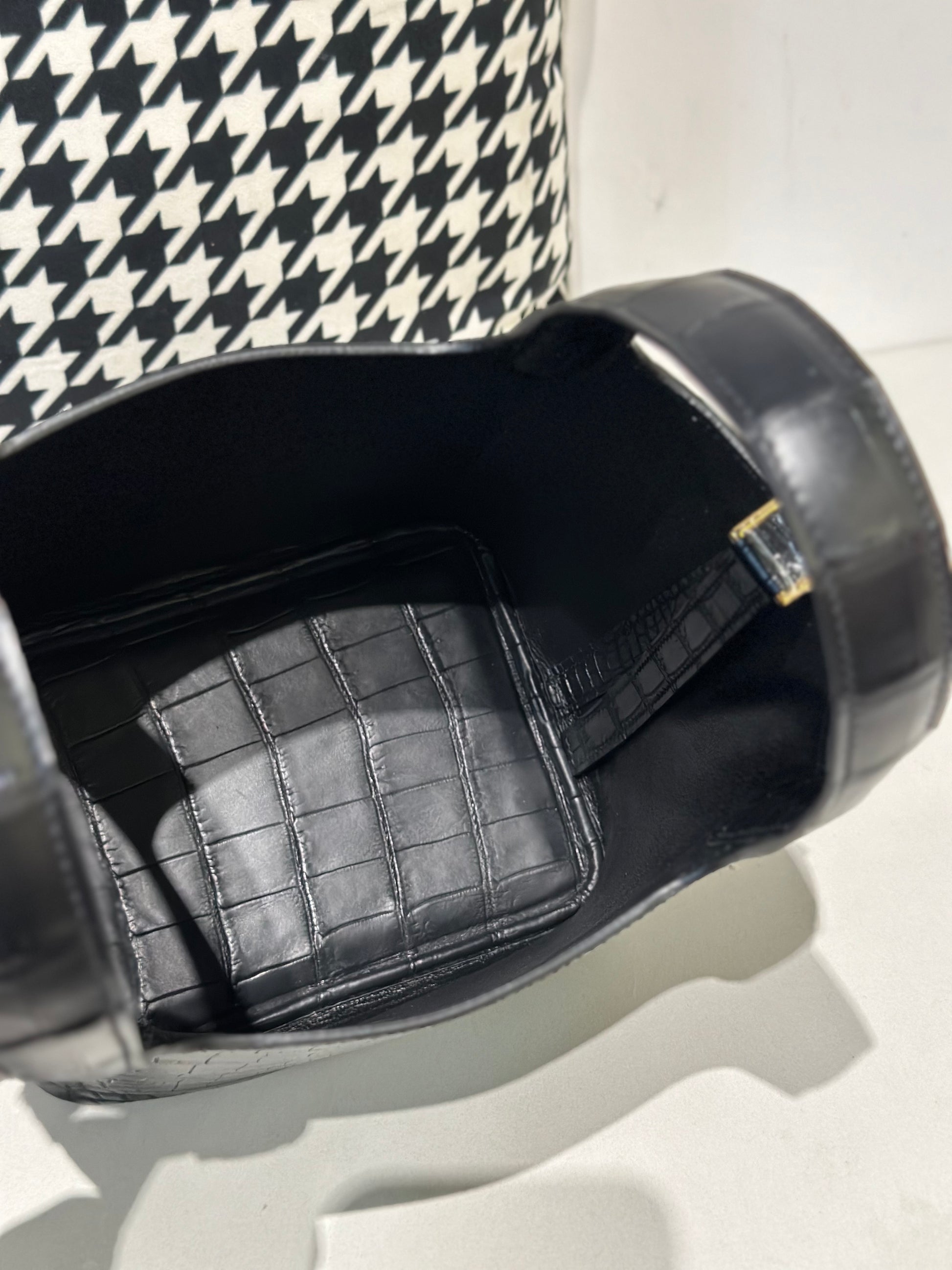 Women's Matt Genuine Crocodile Skin Leather Mini Handle Bag Black