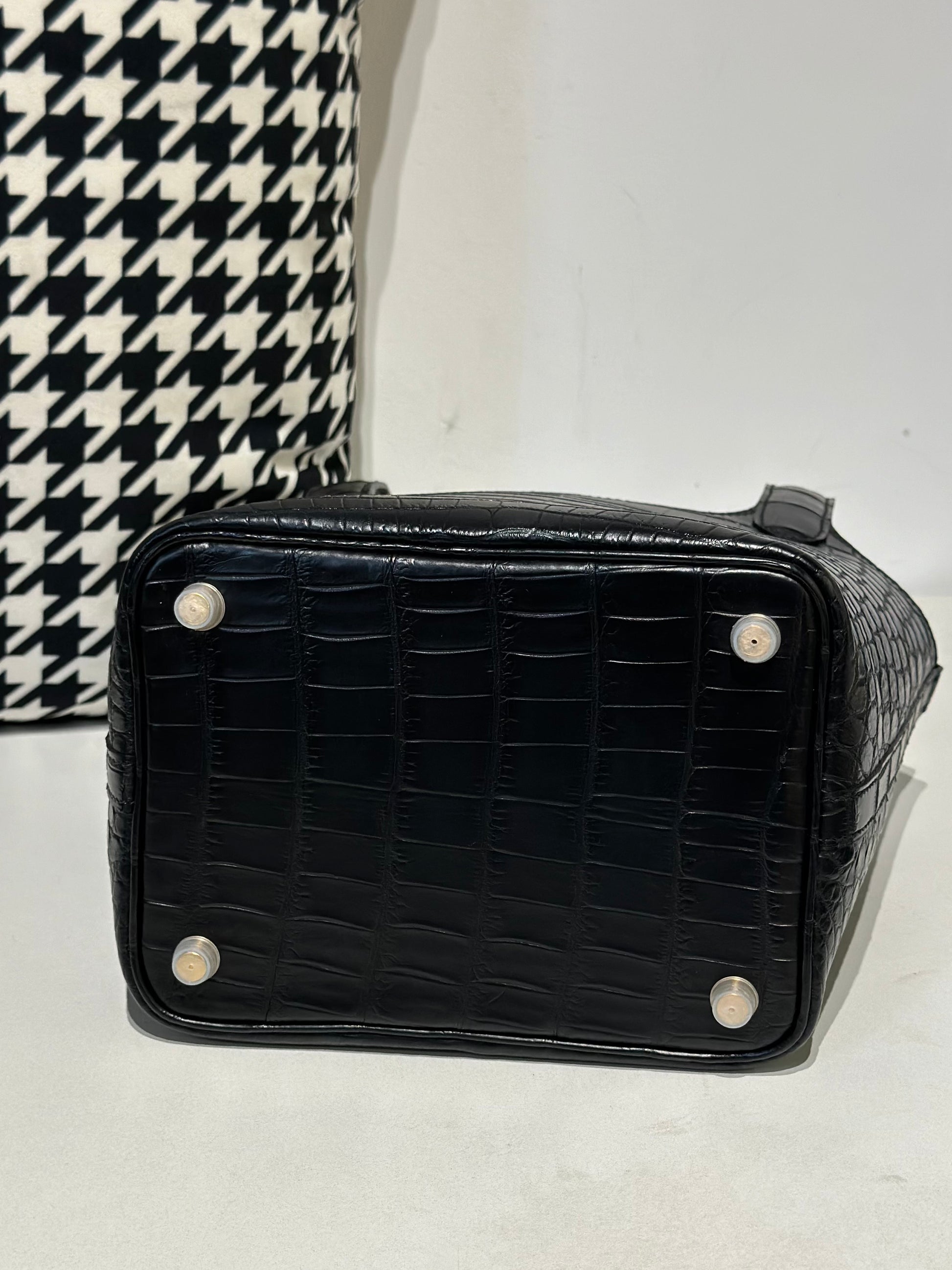 Women's Matt Genuine Crocodile Skin Leather Small Cross Body Bag Black