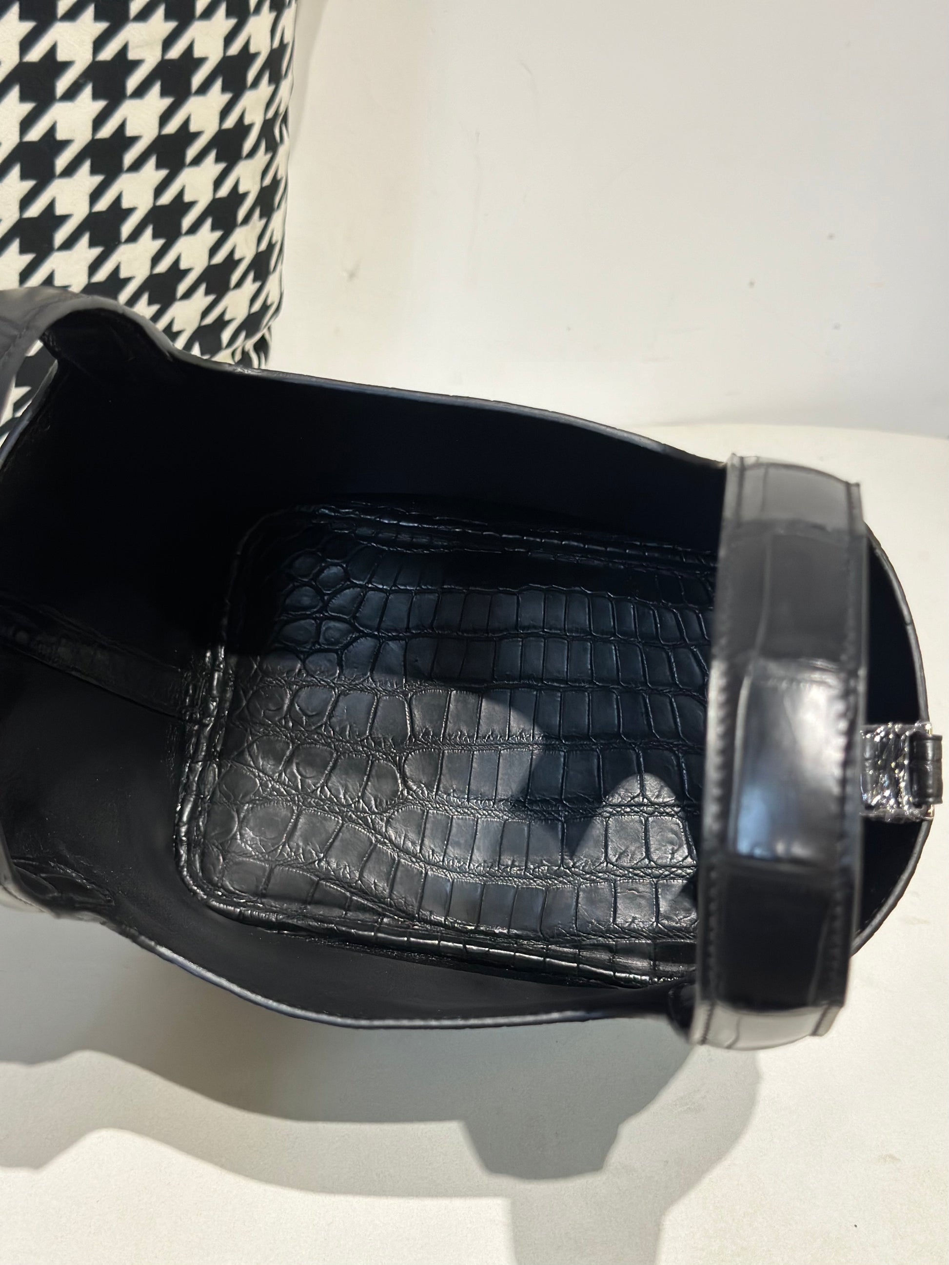 Women's Matt Genuine Crocodile Skin Leather Small Cross Body Bag Black