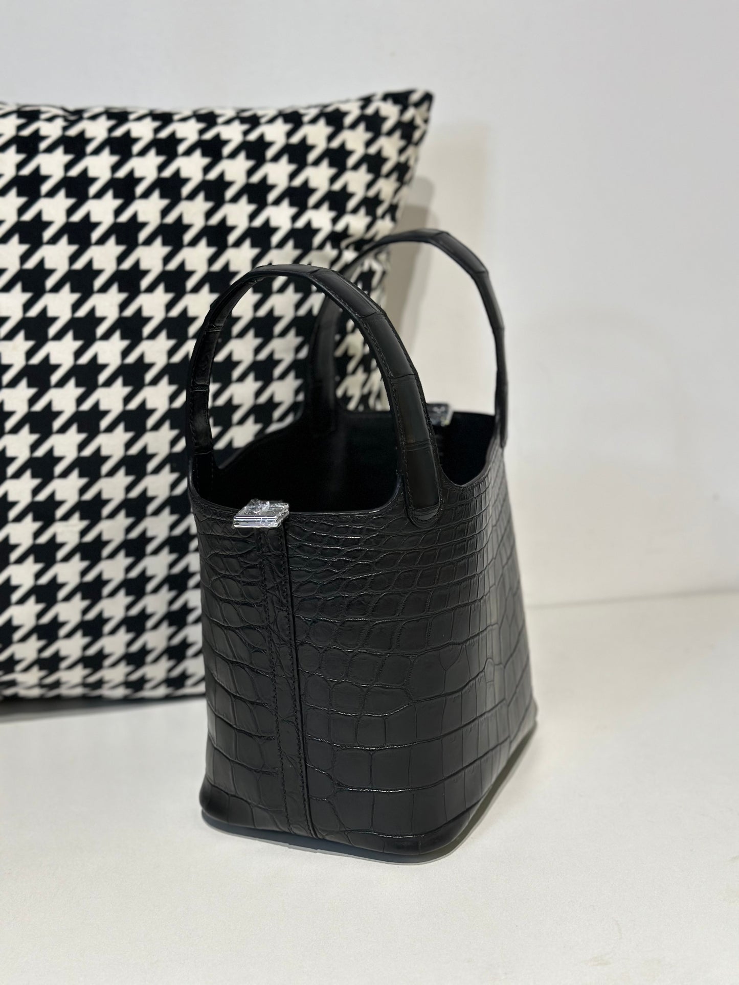 Women's Matt Genuine Crocodile Skin Leather Mini Handle Bag Black