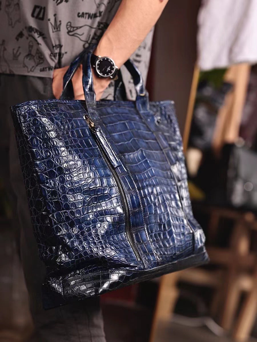 Crocodile Leather Shopper Tote Travel Bag