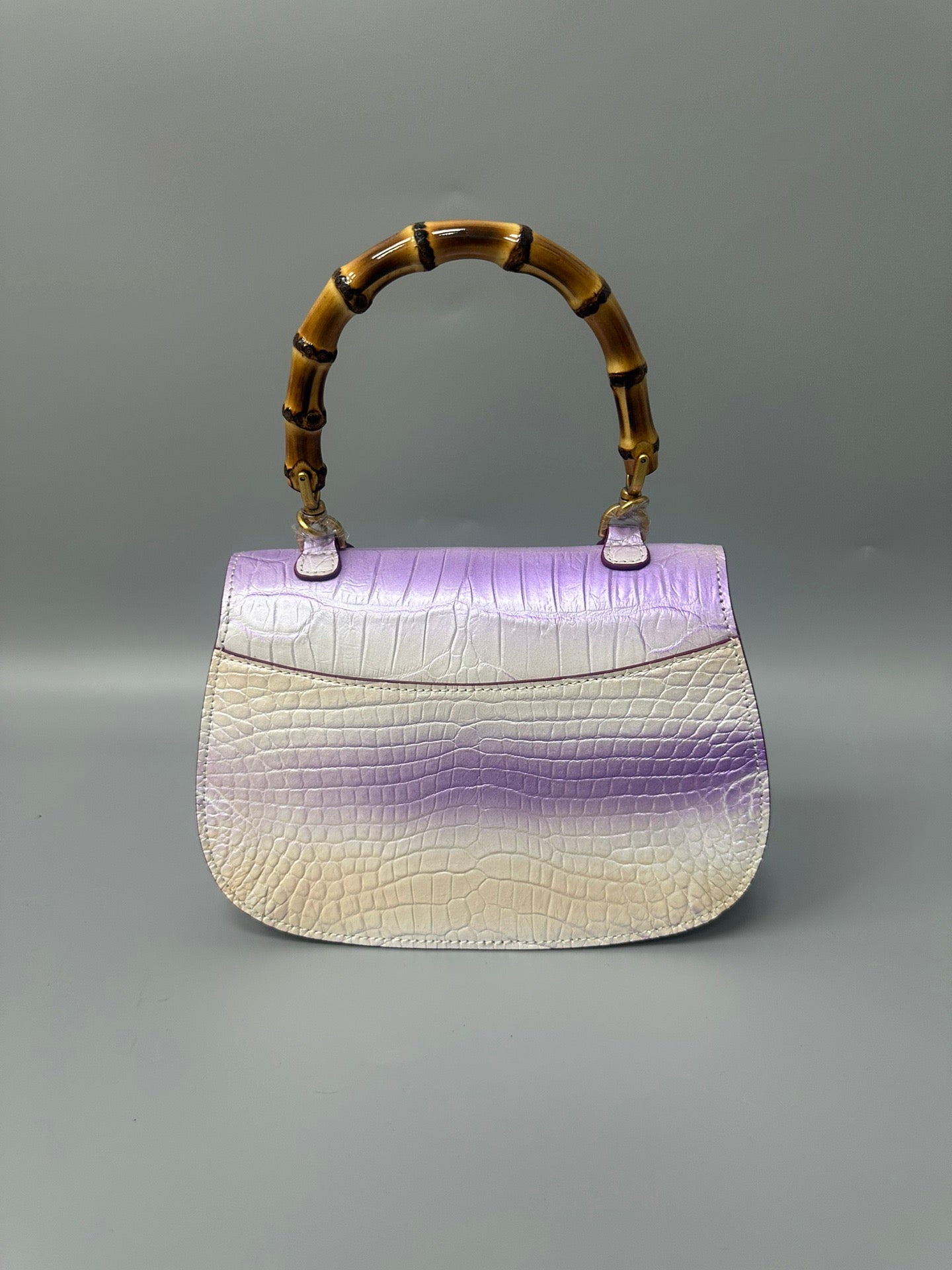 Brushed Crocodile Skin Leather Bamboo Top Handle Cross Body Bag