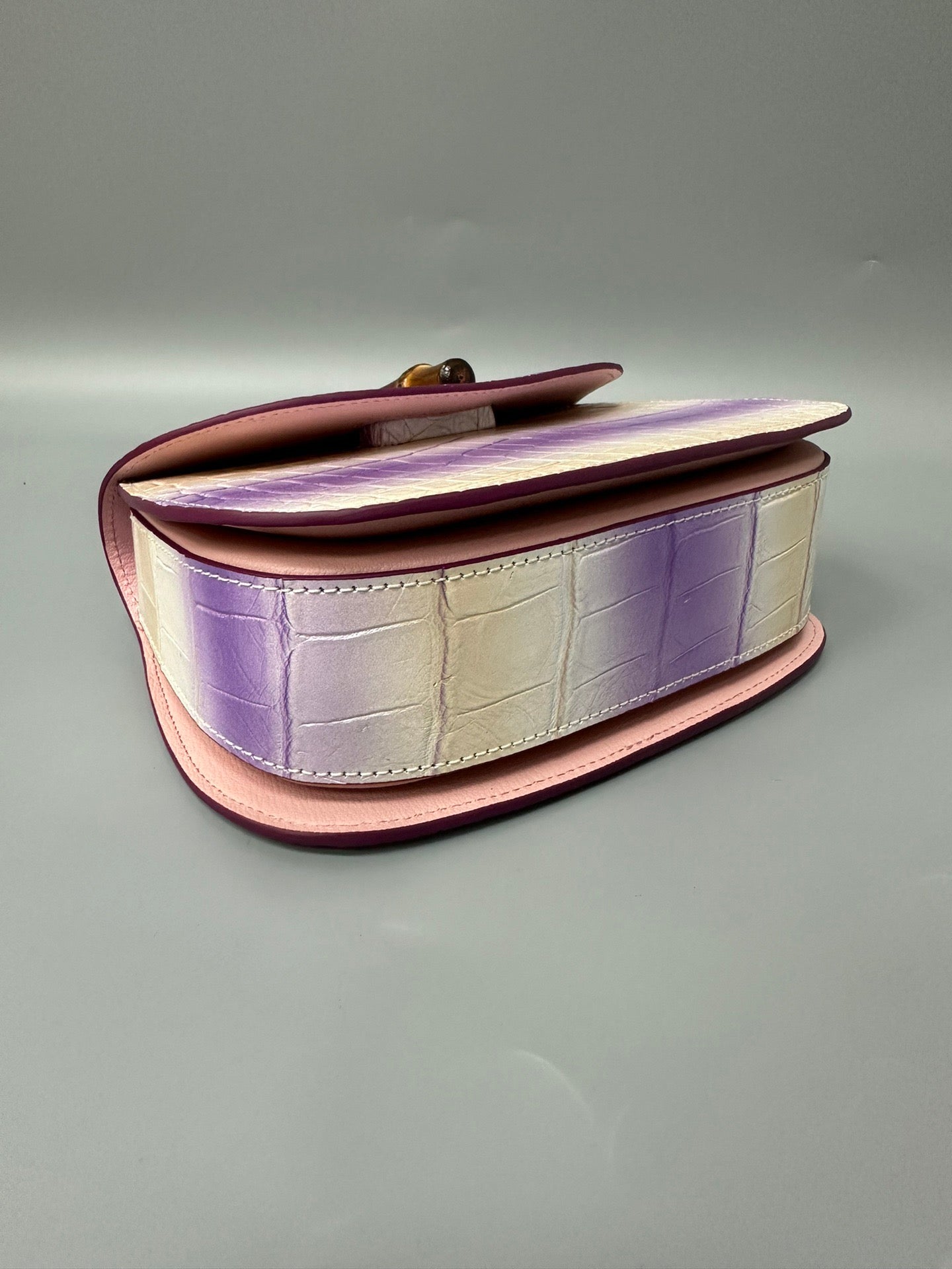 Brushed Crocodile Skin Leather Bamboo Top Handle Cross Body Bag