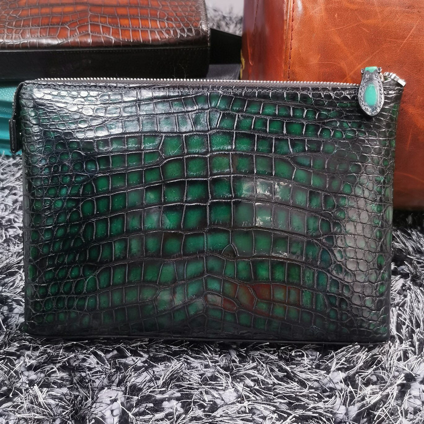 Mens  Vintage Genuine Crocodile Skin Leather Clutch