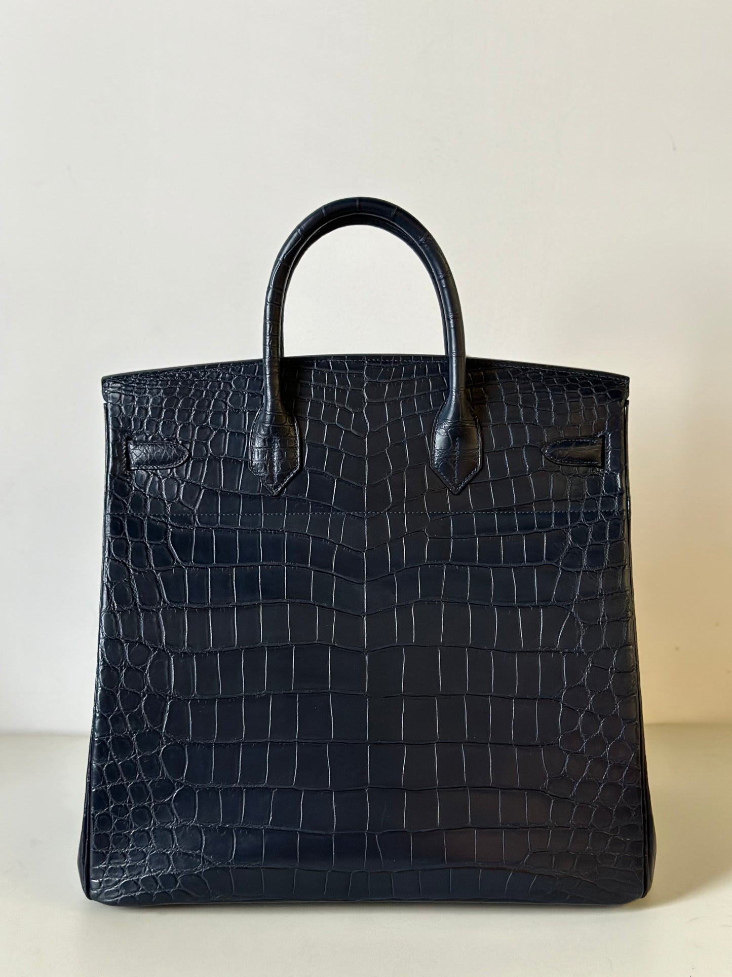 Genuine Crocodile Skin Leather 40cm Oversized Business Handbags Office Bags Dark Blue