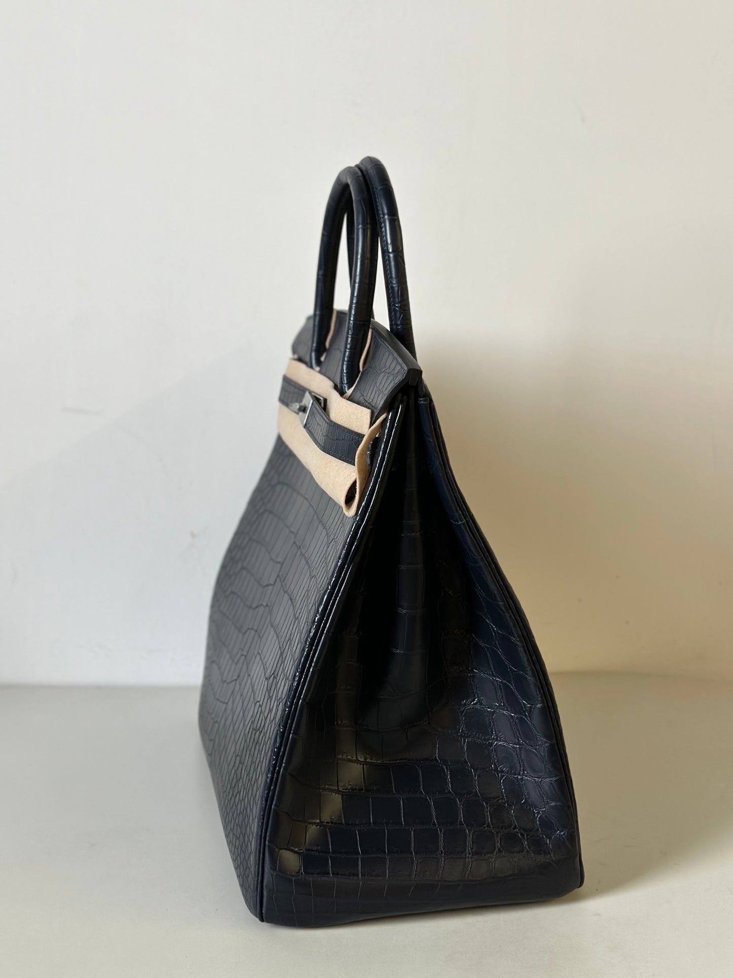 Genuine Crocodile Skin Leather 40cm Oversized Business Handbags Office Bags Dark Blue