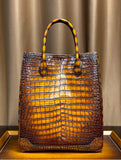 Large Crocodile Leather Laptop Business Briefcase Shopper Tote Bag Vintage Amber Yellow