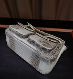 Unisex Crocodile Leather Padlock  Small Messenger Cross Body Shoulder Bag  Himalaya White