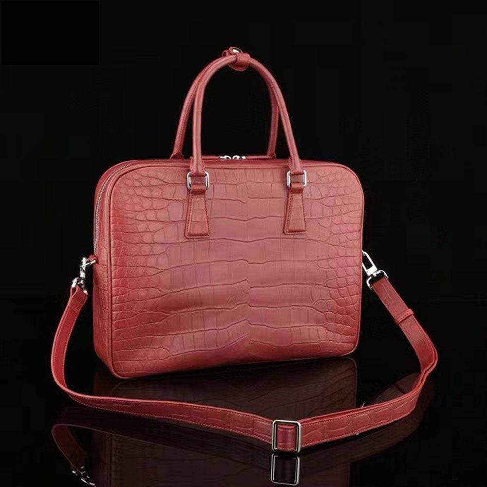 Genuine Crocodile Leather Briefcase That You Can Slide Over A Suitcase Handle  Wine Red