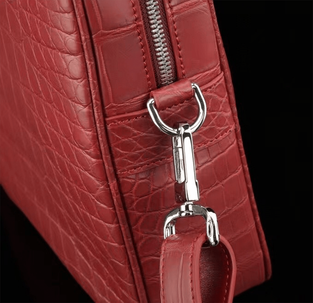 Genuine Crocodile Leather Briefcase That You Can Slide Over A Suitcase Handle  Wine Red