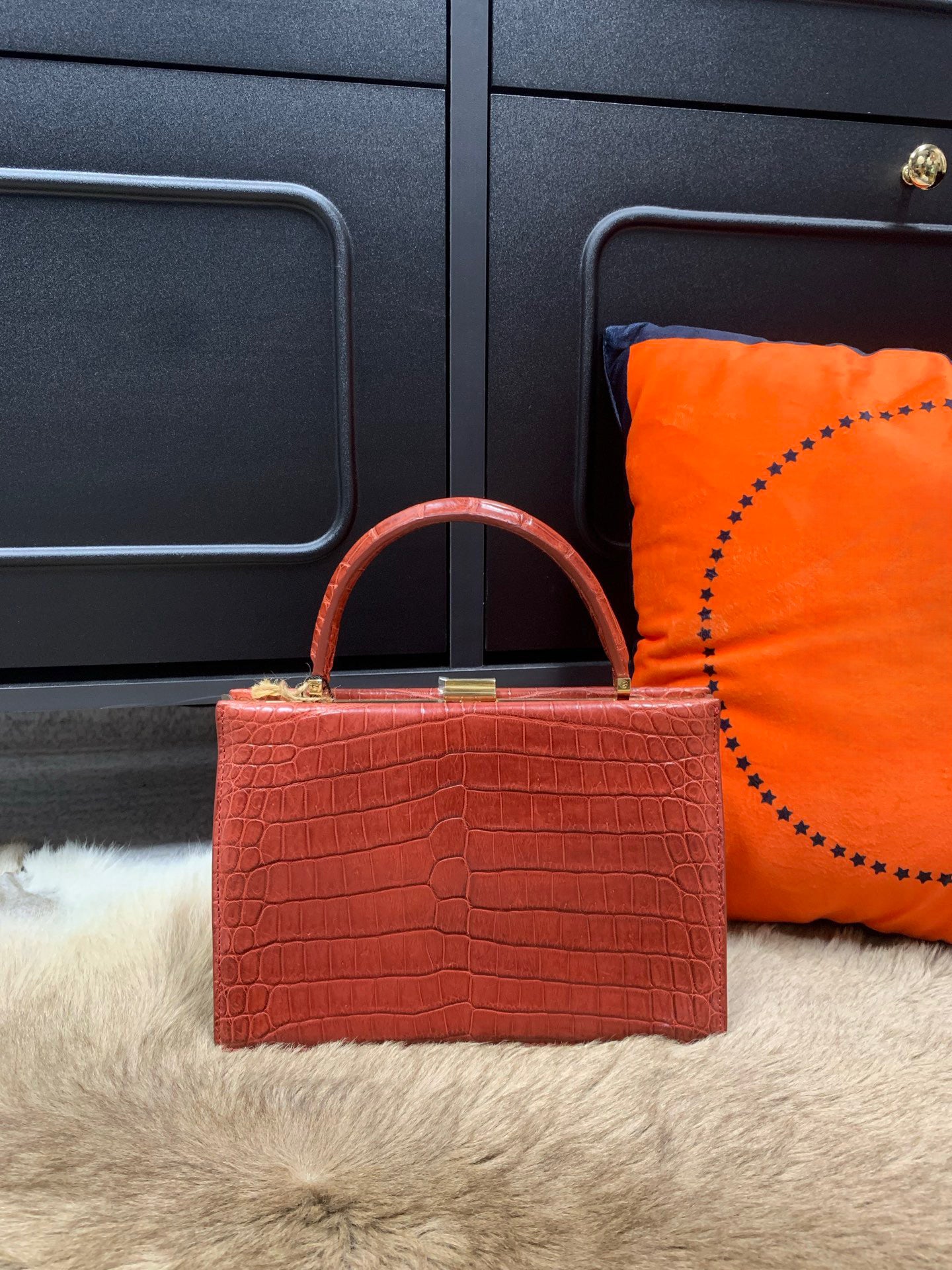 Crocodile Leather Evening Purse Top Handle Clutch Bag