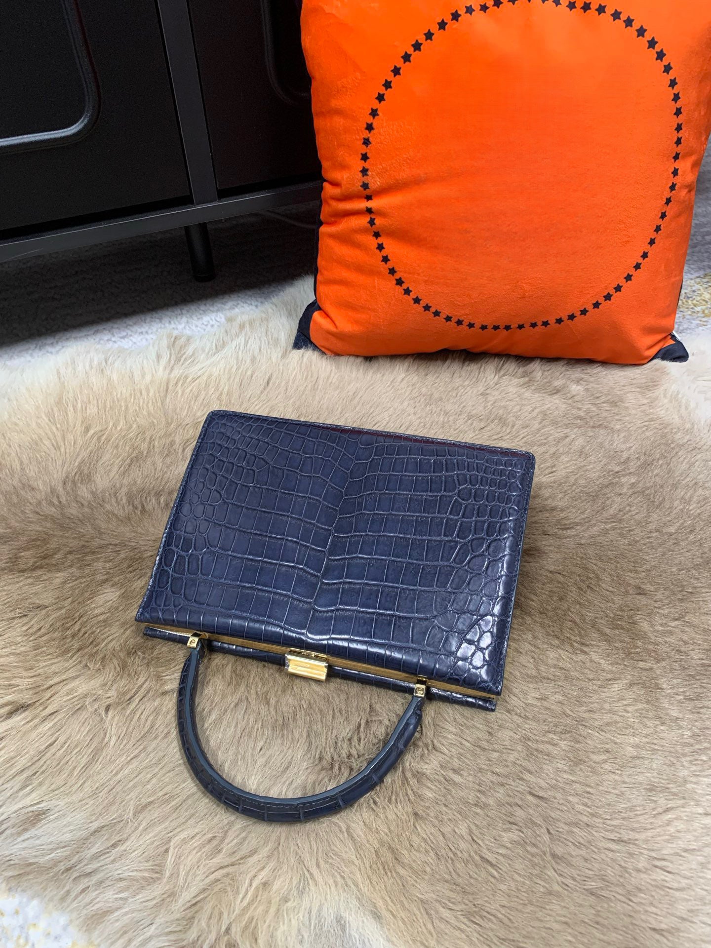 Crocodile Leather Evening Purse Top Handle Clutch Bag