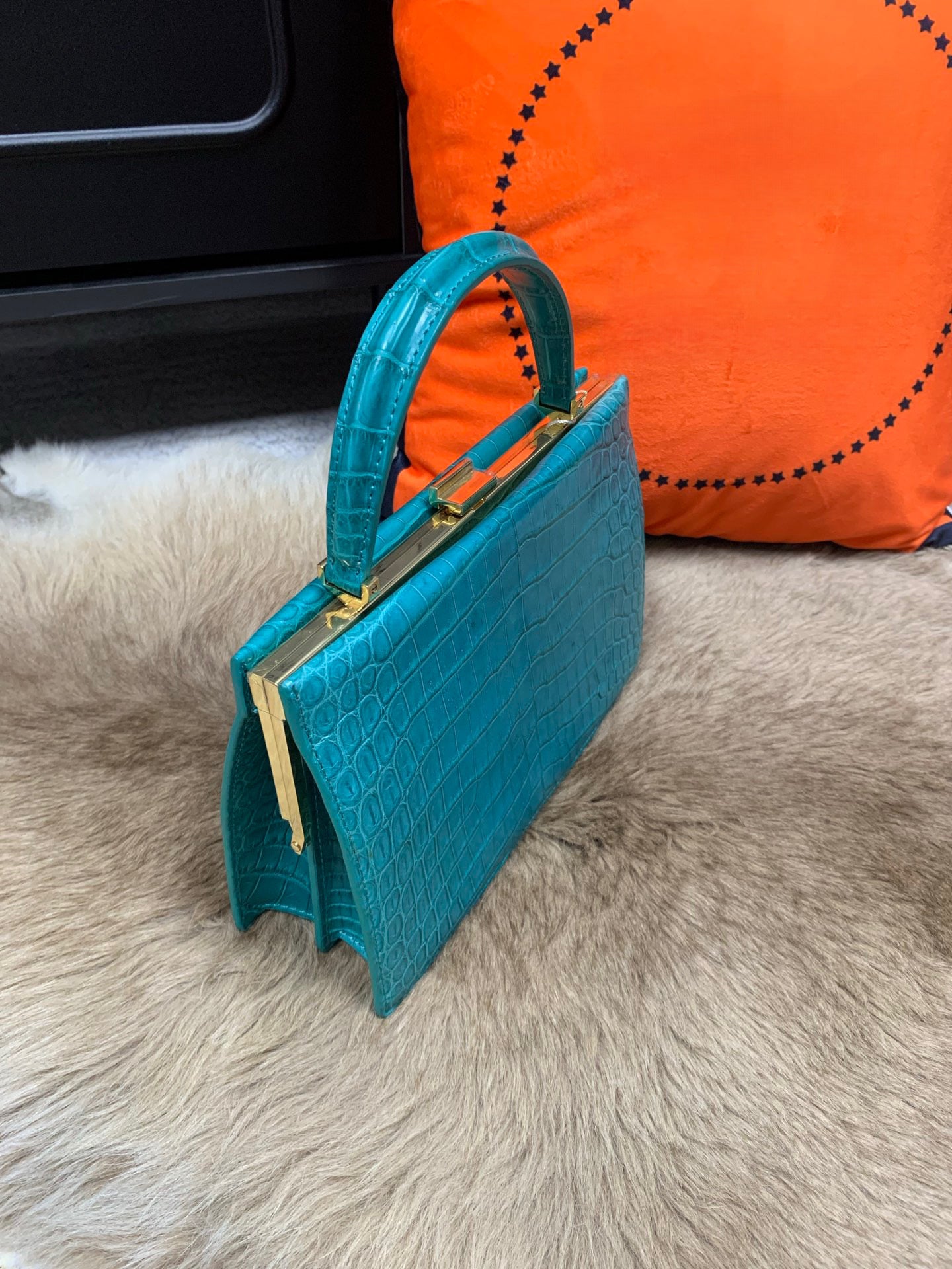 Crocodile Leather Evening Purse Top Handle Clutch Bag