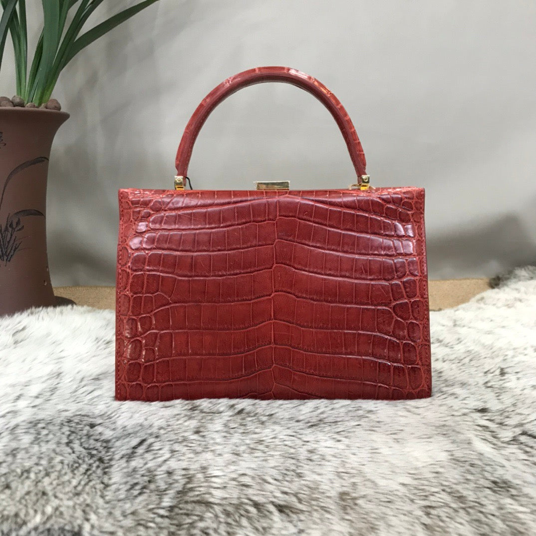 Crocodile Leather Evening Purse Top Handle Clutch Bag