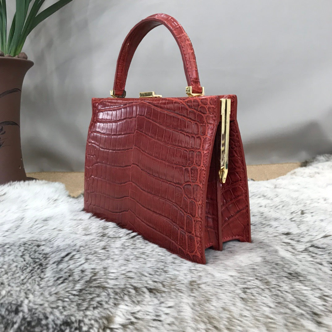 Crocodile Leather Evening Purse Top Handle Clutch Bag