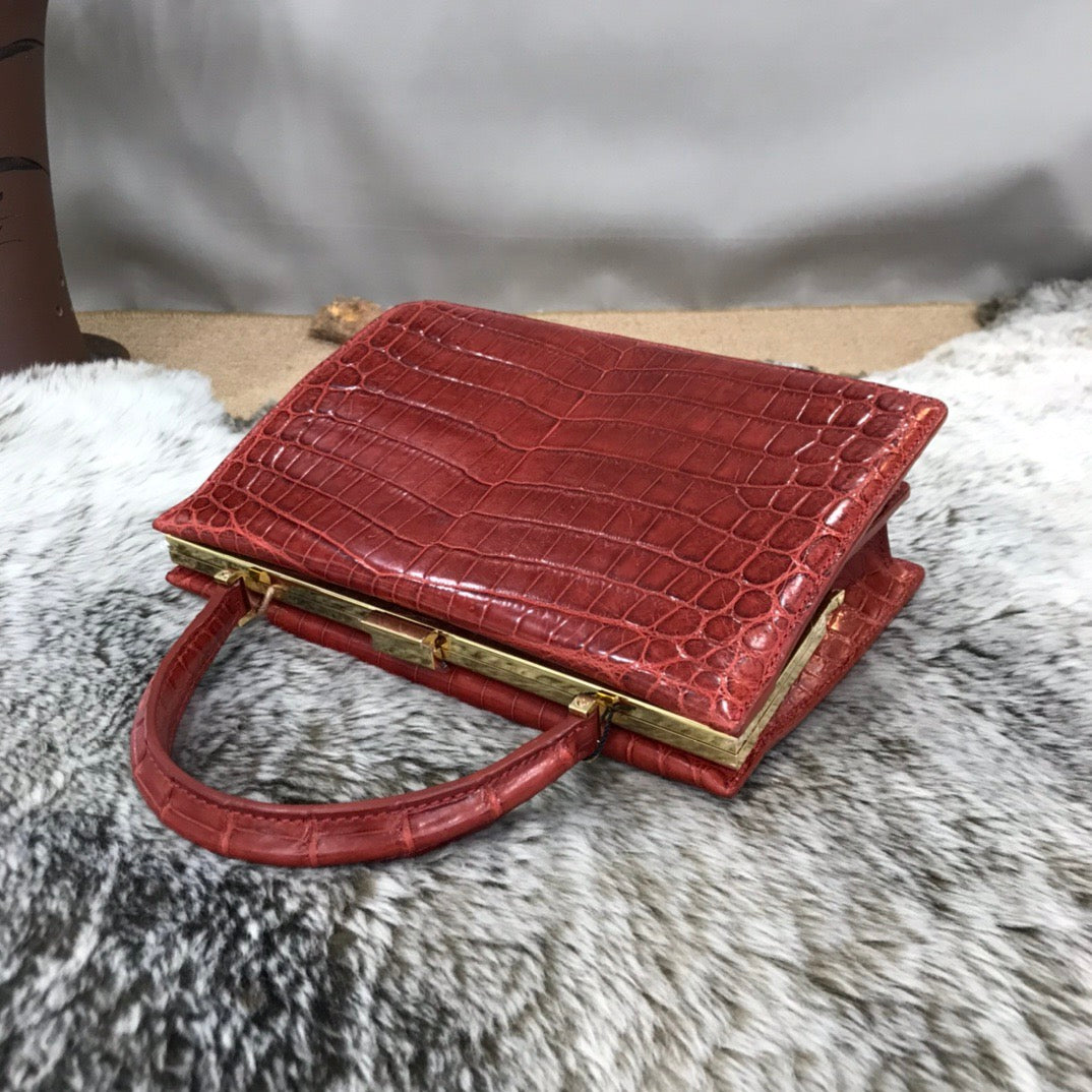 Crocodile Leather Evening Purse Top Handle Clutch Bag