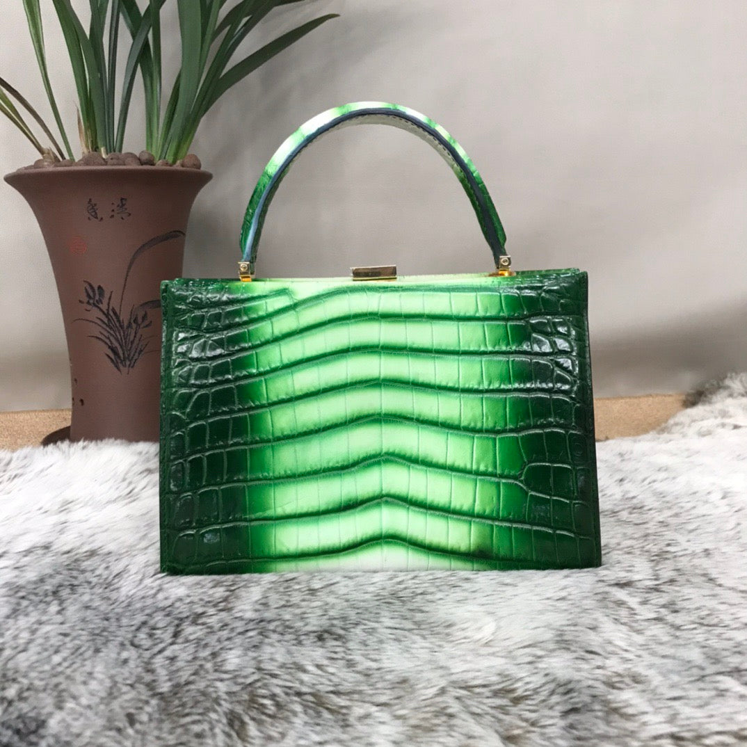 Vintage Crocodile Leather Evening Purse Top Handle Clutch Bag