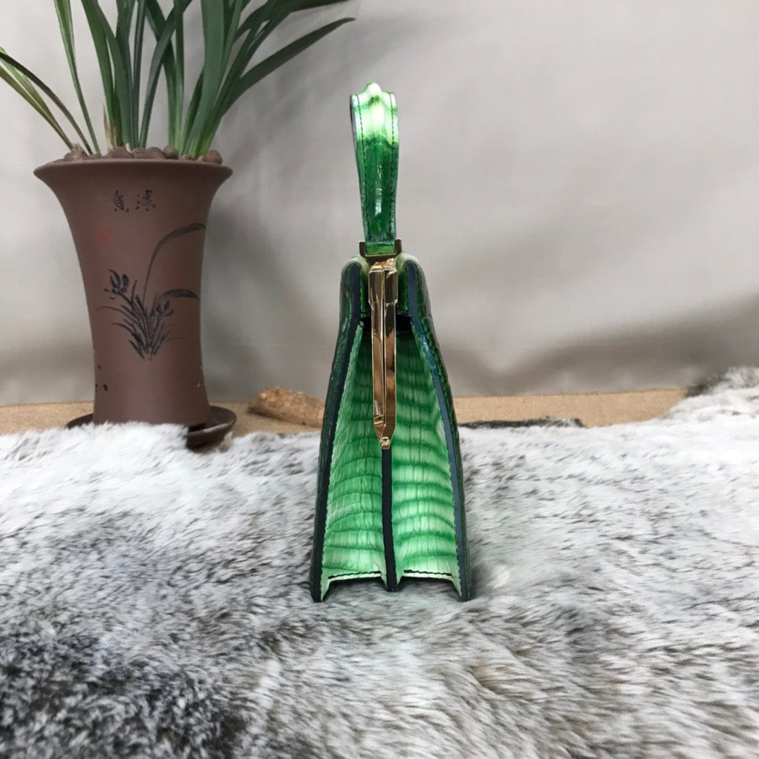 Vintage Crocodile Leather Evening Purse Top Handle Clutch Bag