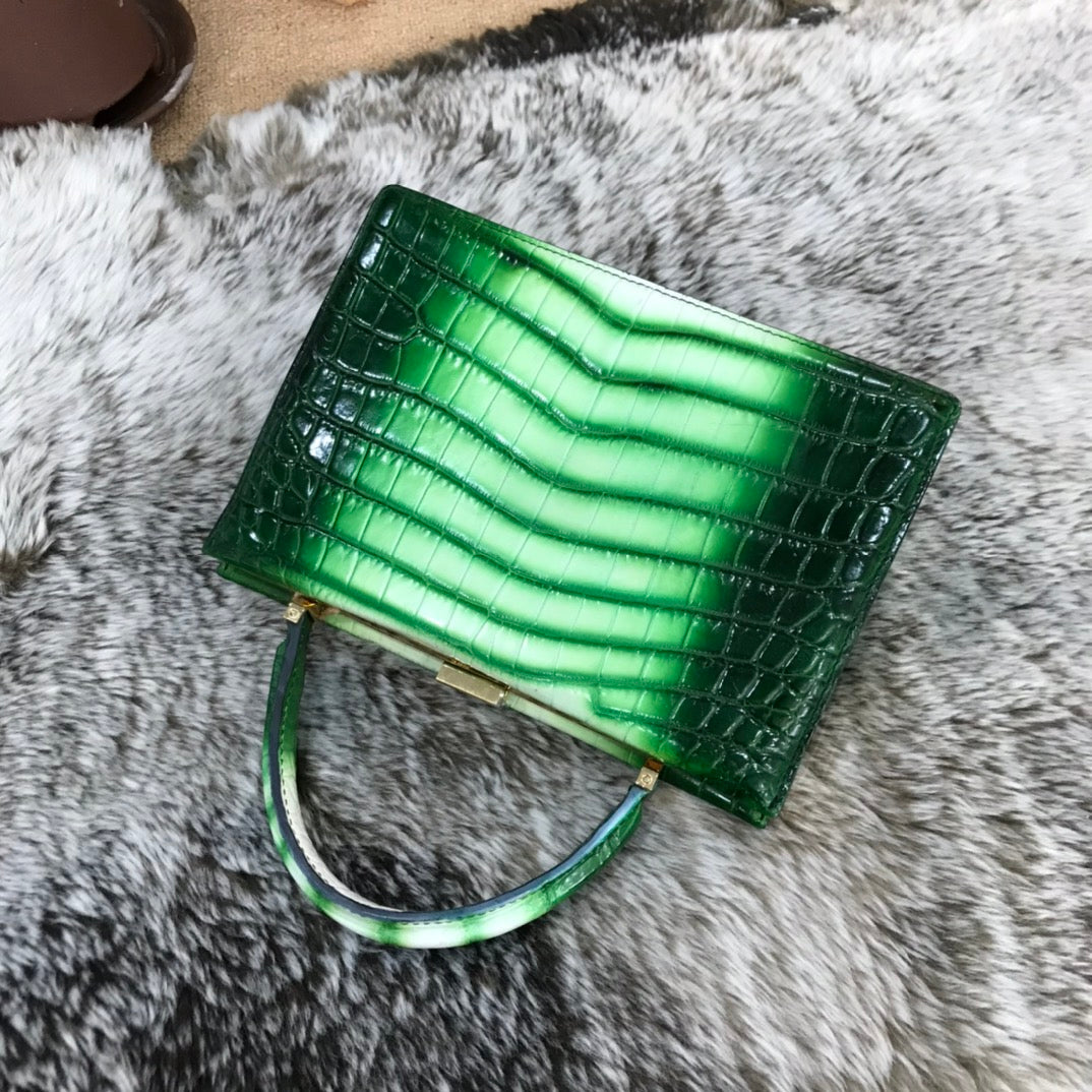 Vintage Crocodile Leather Evening Purse Top Handle Clutch Bag