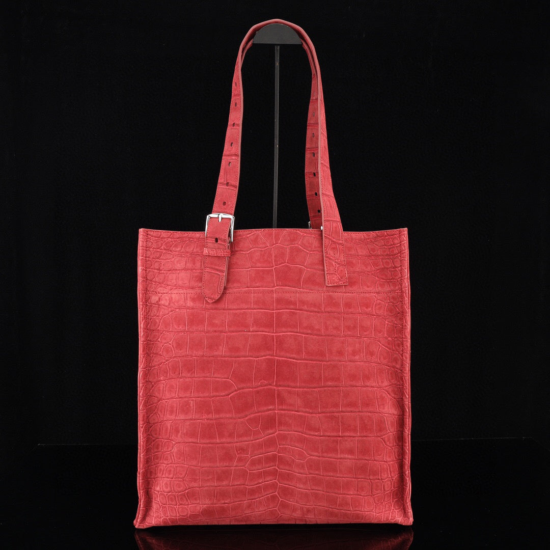 Unisex Sanded Genuine Crocodile Skin Leather Large Shopper Tote Bag