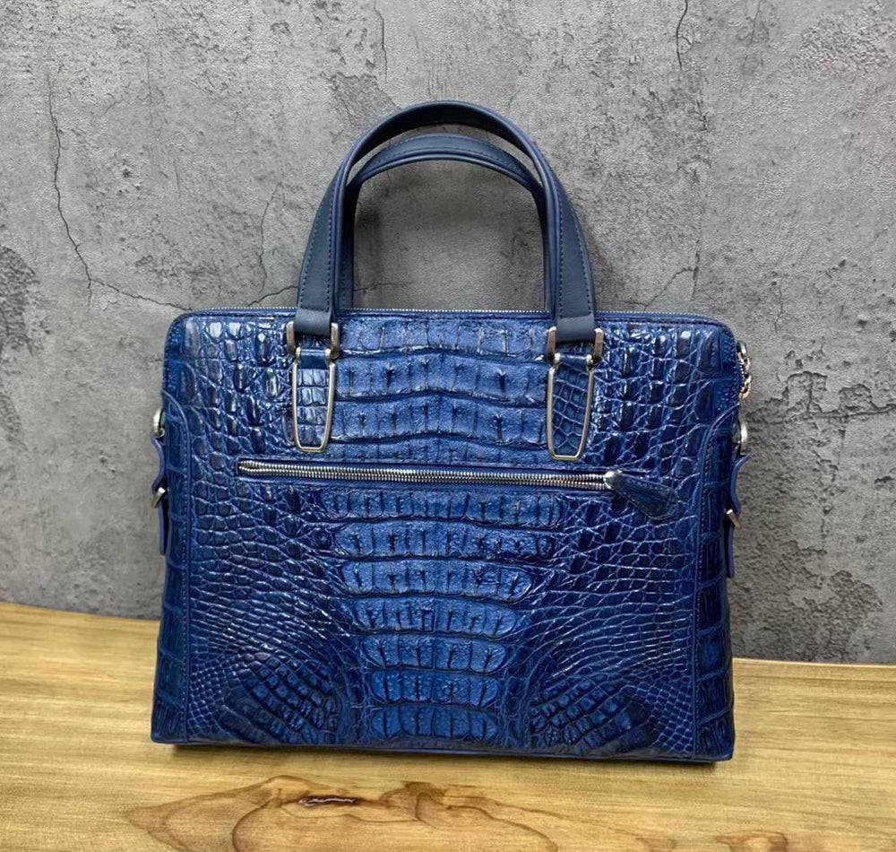 Genuine Crocodile Skin Bone Leather Briefcase 3180 Dark Blue