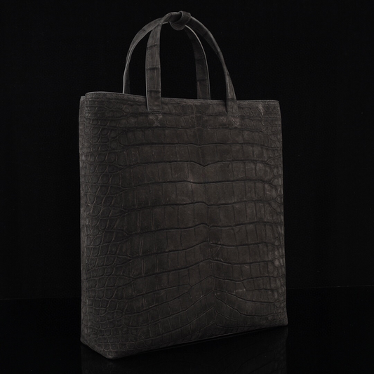 Unisex Nubuck Genuine Crocodile Skin Leather Large Shopper Hobo Tote Bags Black