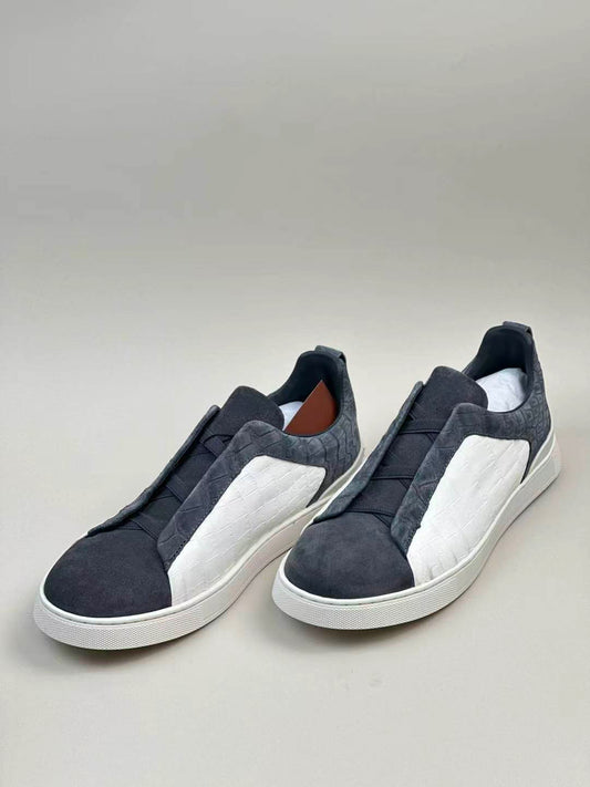 Crocodile Shoes,  Men's Nubuck Crocodile Leather Business Slip-On Loafer Flat Shoes
