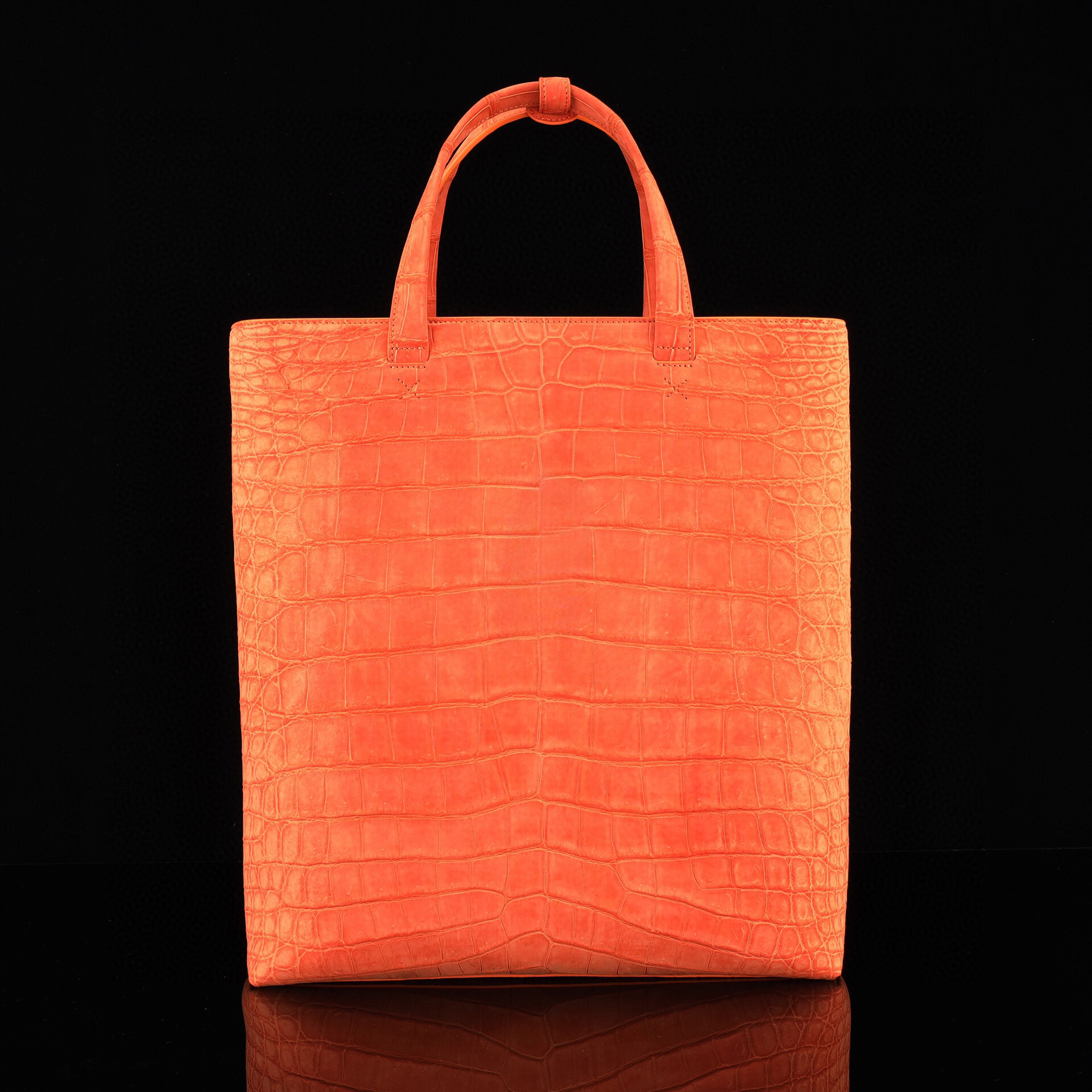 Unisex Sanded Genuine Crocodile Skin Leather Large Shopper Hobo Tote Bags Orange