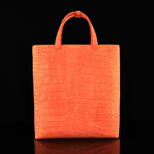 Unisex Nubuck Genuine Crocodile Skin Leather Large Shopper Hobo Tote Bags Orange