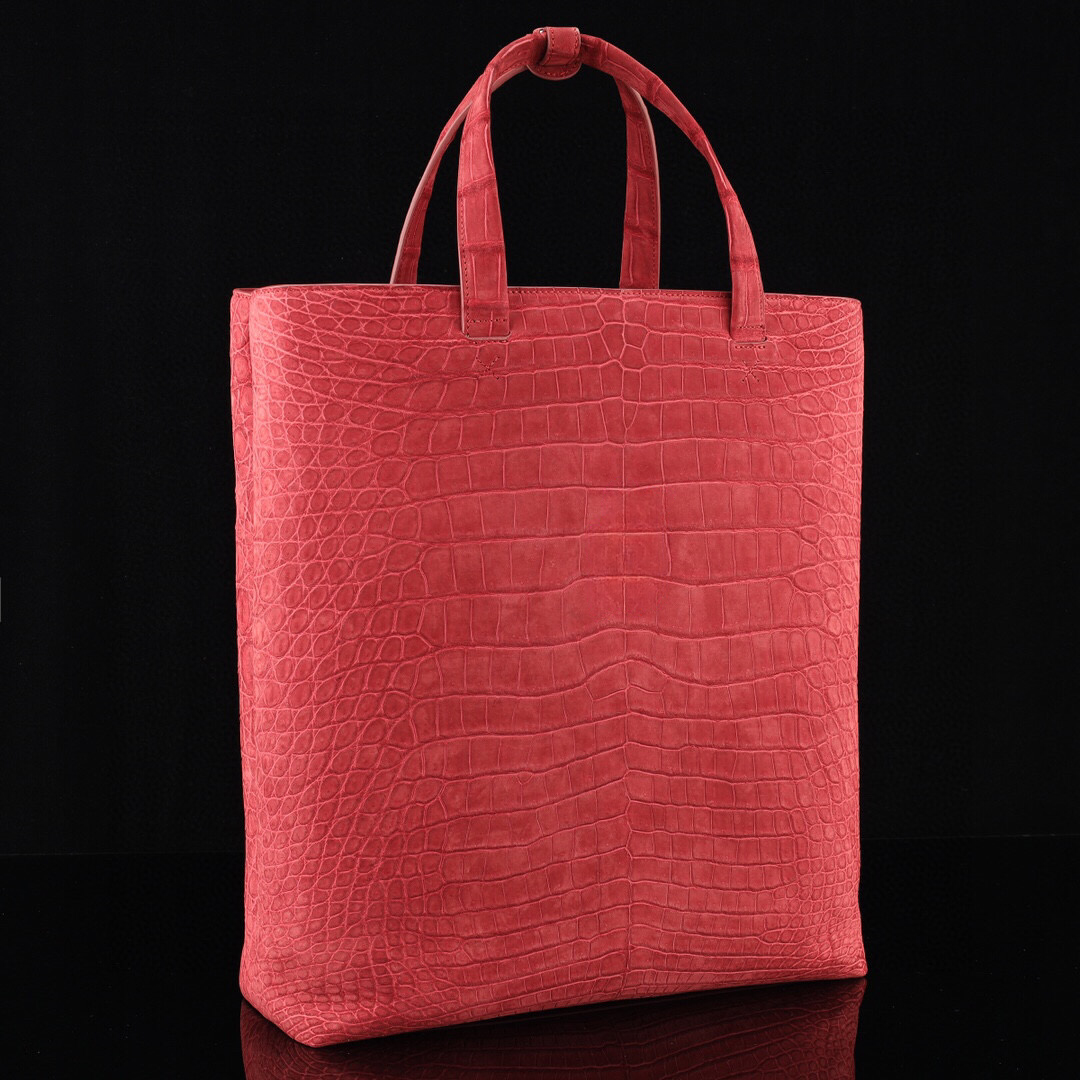 Sanded Genuine Crocodile Skin Leather Large Shopper Hobo Tote Bags Red