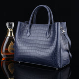 Genuine Crocodile Leather Top Handle Satchel Handbag Shoulder Bag Tote Purse Dark Blue