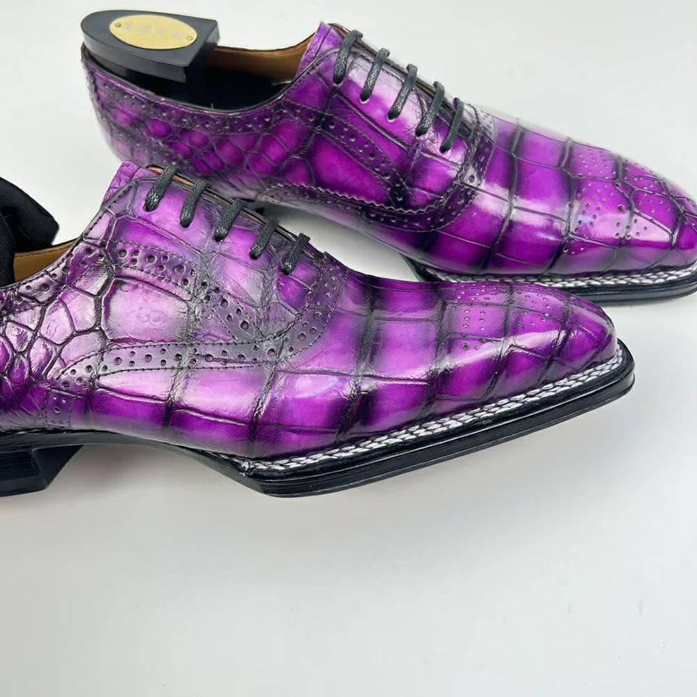 Crocodile Leather Norwegian Sewn Goodyear Fiddleback Sole  Lace Up Dress Shoes Vintage Mauve